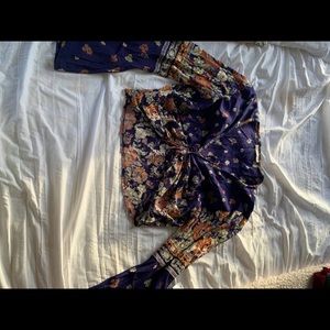 Altered State Cropped Bell Sleeve Floral Blouse